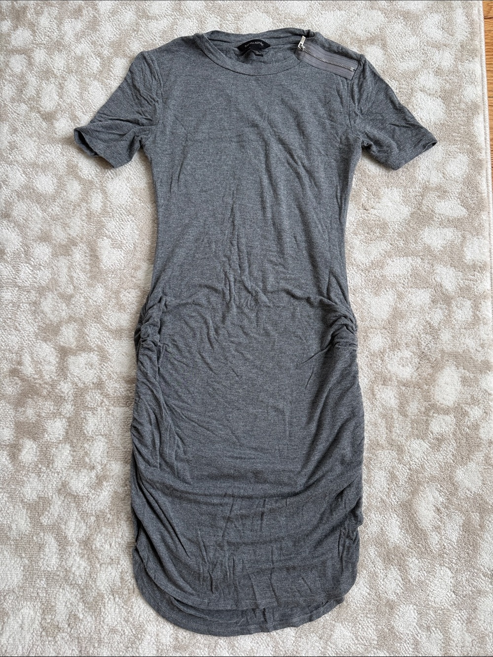 Women’s Short Sleeve Ruched Midi Dress - Charcoal Gray